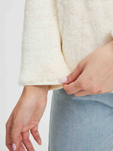 Women's cream Arctic fleece pullover with detailed cuff texture. #Color_White