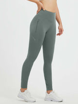 Women's army green cycling waterproof seamless fleece leggings with zippered pocket and reflective details. #color_Dark Gray