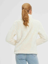 Women's cream Arctic Fleece 1/4 Zip Pullover, soft fuzzy texture, back view. #Color_White
