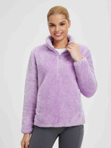 Women's Arctic Fleece 1/4 Zip Pullover in lavender, fuzzy fleece texture. #Color_White