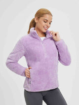 Women's soft lavender arctic fleece quarter-zip pullover with pockets for cold weather. #Color_Light Purple