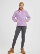 Lavender Arctic Fleece 1/4 Zip Pullover with pockets for women's cold weather.