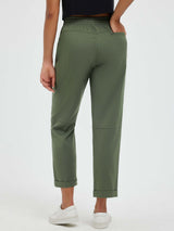 Olive green straight-leg hiking pants with cuffed hem, side pocket detail. #color_Army Green