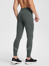 Men's grey fleece-lined running tights with zippered ankle and reflective detailing. #color_Dark Gray
