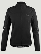 Black Winer softshell fleece cycling jacket for women with reflective accents on sleeves and hem. #color_Black