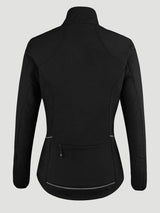Back view of a black Winer Softshell Fleece Cycling Jacket with reflective trim and a zippered pocket. #color_Black
