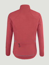 Red Winer softshell fleece cycling jacket back view with reflective trim and zippered pocket #color_Red