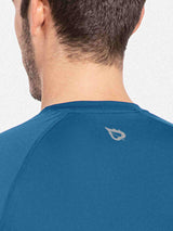 Men's blue slim-fit long sleeve shirt with UPF50+ logo detail on upper back #color_Royal Blue