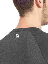 Men's dark grey slim-fit crewneck long sleeve shirt with white leaf logo on shoulder. #color_Heather Gray