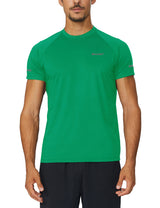 Green men's short-sleeve running shirt from BALEAF with reflective details. #color_Green