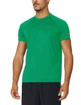 Men's breathable green BALEAF short-sleeve running shirt with reflective detail. #color_Green