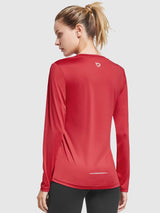 Move-Freely Set: Red UPF 50+ quick-dry long-sleeve running shirt with reflective detail. #color_Red