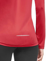 Red women's UPF 50+ quick-dry long-sleeve running shirt with reflective detail. #color_Red