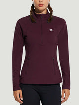 Women's burgundy brushed half-zip running top with thumbholes & zip pockets. #color_Wine Red