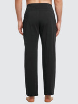 Men's black cotton straight-leg lounge pants with drawstring #color_Black