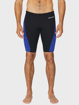 Men's black swim jammers with blue side panels and Baleaf logo. #color_Blue/Black