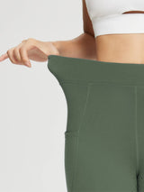 Women's olive green fleece silicone breeches with full seat grip and pockets #color_Army Green
