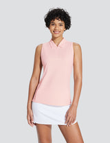 Baleaf Women's V-Neck Sleeveless Quarter-Zip Knit Polo Pink Dogwood Main