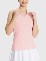 Baleaf Women's UPF 50+ V-neck Sleeveless Polo Shirt Pink Dogwood Front
