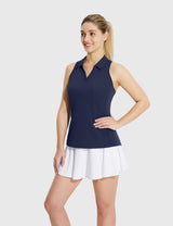 Baleaf Women's UPF 50+ V-neck Sleeveless Polo Shirt Dark Sapphire Side
