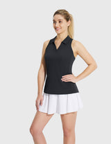 Baleaf Women's UPF 50+ V-neck Sleeveless Polo Shirt Anthracite Side
