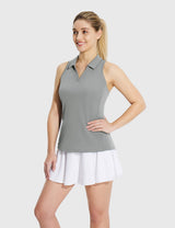 Baleaf Women's UPF 50+ V-neck Sleeveless Polo Shirt High-Rise Side