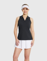 Baleaf Women's UPF 50+ V-neck Sleeveless Polo Shirt Anthracite Front