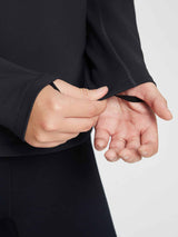 Close-up of black women's half-zip fleece pullover cuff with thumbhole detail #color_Black