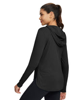 Baleaf Women's Rounded Hem Hooded Long Sleeve Anthracite Back
