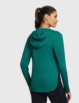 Baleaf Women's Rounded Hem Hooded Long Sleeve Teal Green Back