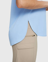 Everyday Outdoor Set: Light blue tee with side slit, tan shorts. #color_Kentucky Blue