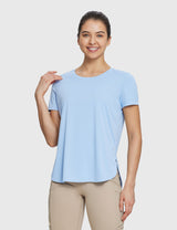 Light blue UPF 50+ short sleeve tee and beige shorts from the Everyday Outdoor Set. #color_Kentucky Blue