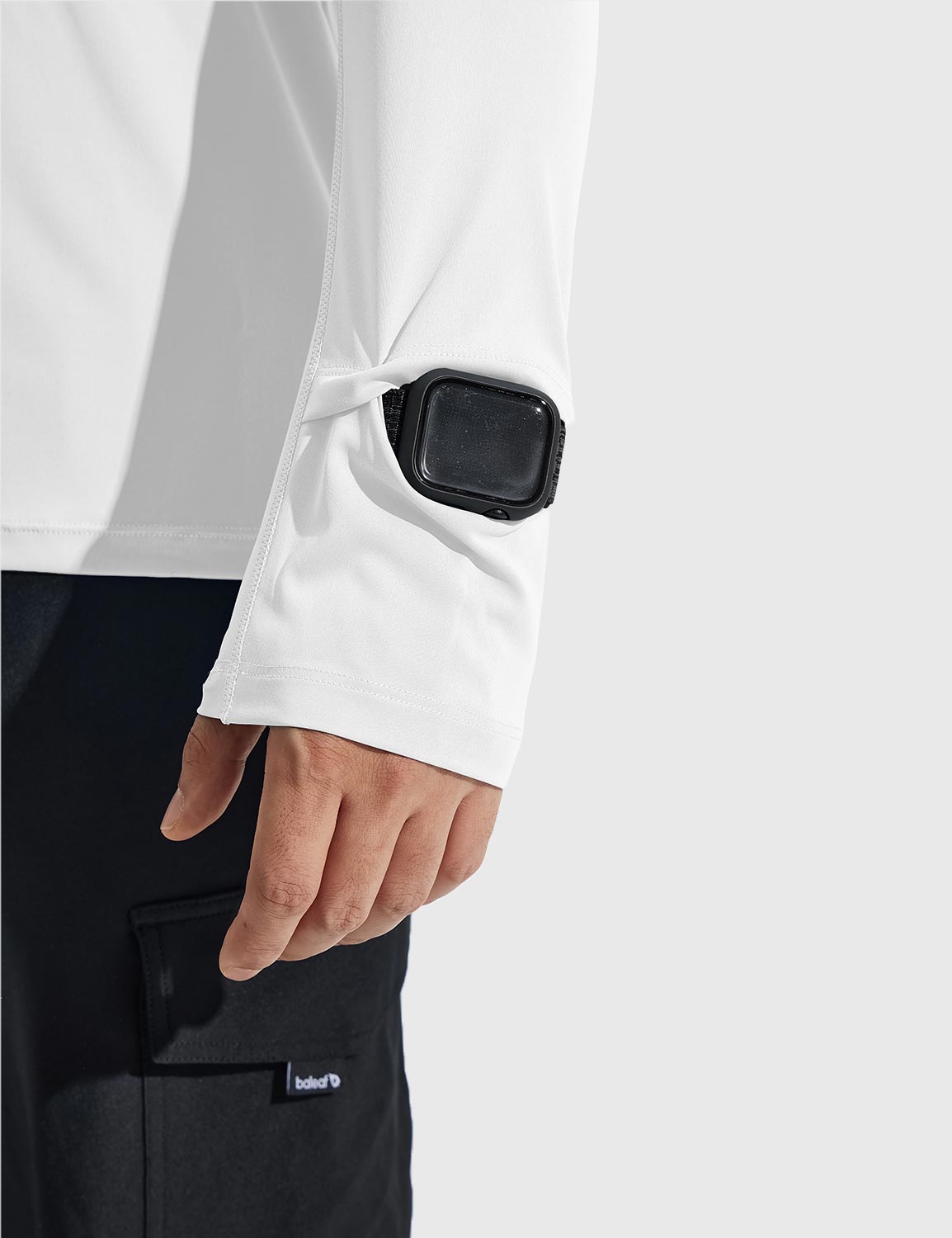 Baleaf Men‘s Quick-dry UPF 50+ Zipper Pocket Shirt Lucent White with Watch Windows