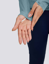 Baleaf Women's High Split Crew Neck T-shirts Stone Blue with Thumbhole Design