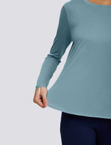 Baleaf Women's High Split Crew Neck T-shirts Stone Blue Details