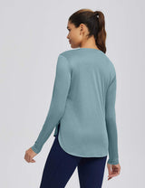 Baleaf Women's High Split Crew Neck T-shirts Stone Blue Back