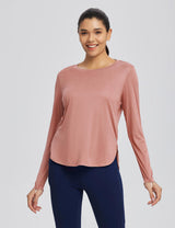 Baleaf Women's High Split Crew Neck T-shirts Rose Dawn Main