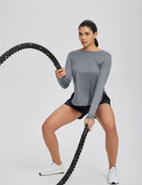 Baleaf Women's High Split Crew Neck T-shirts Harbor Mist Full