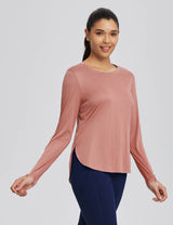 Baleaf Women's High Split Crew Neck T-shirts Rose Dawn Side