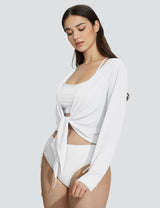 Baleaf Women's UPF 50+ Tie-Up Short Jacket Lucent White Side