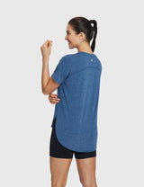 Baleaf Women's Lightweight Soft Split-Hem Short-Sleeve Blue Wing Teal Back