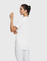 Baleaf Women's Lightweight Soft Split-Hem Short-Sleeve Lucent White Back