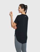 Baleaf Women's Lightweight Soft Split-Hem Short-Sleeve Anthracite Back