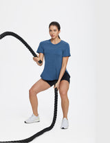 Baleaf Women's Lightweight Soft Split-Hem Short-Sleeve Blue Wing Teal Full