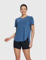 Baleaf Women's Lightweight Soft Split-Hem Short-Sleeve Blue Wing Teal Main