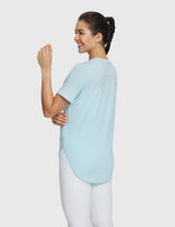 Baleaf Women's Lightweight Soft Split-Hem Short-Sleeve Pastel Blue Side