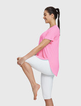 Baleaf Women's Lightweight Soft Split-Hem Short-Sleeve Plumeria Side