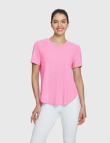 Baleaf Women's Lightweight Soft Split-Hem Short-Sleeve Plumeria Main