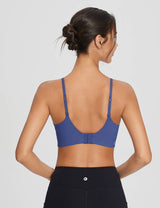 Move-Freely Comfort Set: Blue Y-back Low Strength Bra with black Secret Breeze High-Rise Shorts. #color Weathered Teak