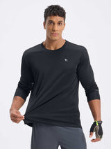 Men's black breathable long sleeve cycling shirt with thumbholes. UPF50+ protection. #color_Black